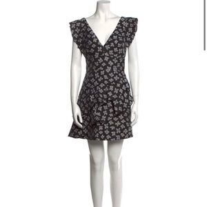 ML Monique Lhuillier Floral Ruffled Jacquard A-Line Dress